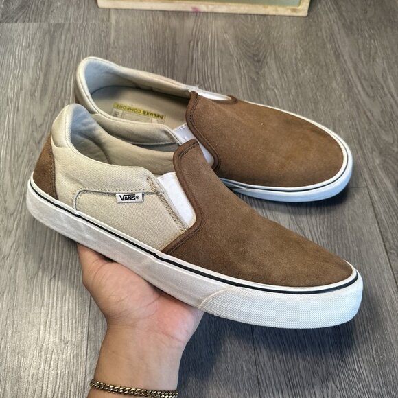 Vans Slip On Deluxe Comfort Ortholite Mens Size 12 Brown Suede